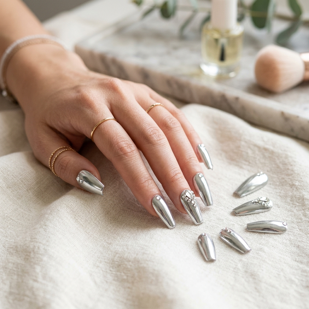 Chrome silver with 3D gems