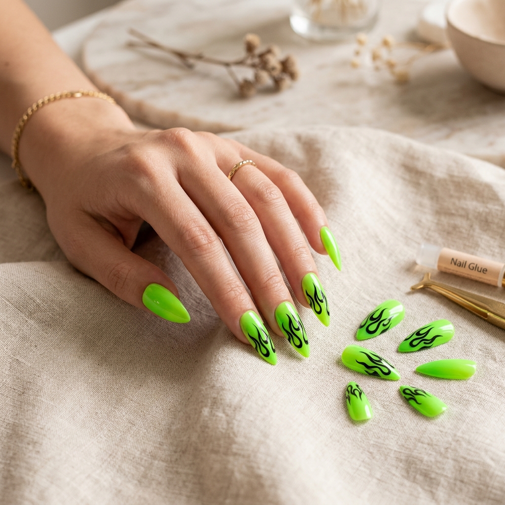 Neon green with flame accents
